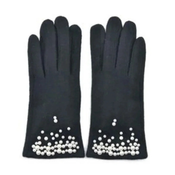 Black Cashmere blend Warm Gloves with Plastic Pearl Equipped Touch Screen - Picture 1 of 3